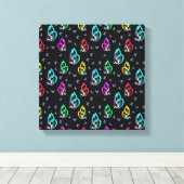 黒カラフル蝶パターンデザイン キャンバスプリント (インサイチュ (ウッドフロア))