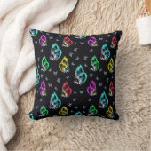 黒カラフル蝶パターンデザイン クッション (ブランケット)