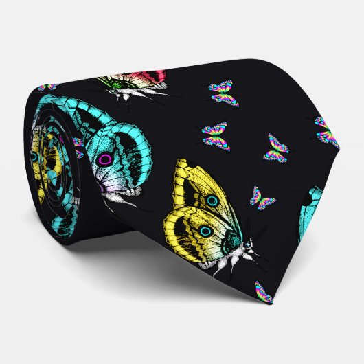 黒カラフル蝶パターンデザイン ネクタイ (ロール)