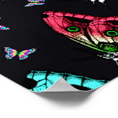 黒カラフル蝶パターンデザイン ポスター (角)