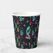 黒カラフル蝶パターンデザイン 紙コップ (左)