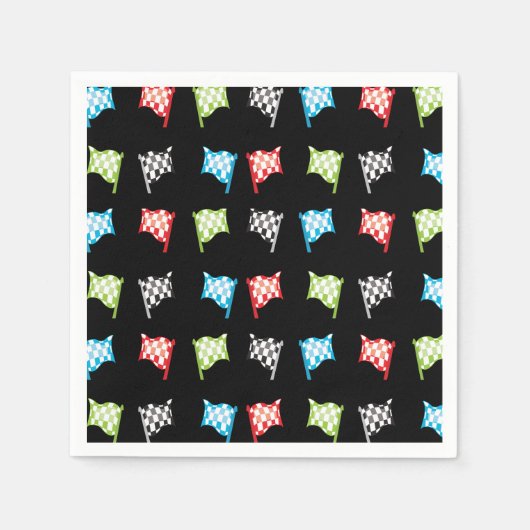 黒カラフル誕生日会のレーシングフラッグ スタンダードカクテルナプキン (正面)