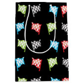 黒カラフル誕生日会のレーシングフラッグ ミディアムペーパーバッグ (正面)