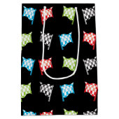 黒カラフル誕生日会のレーシングフラッグ ミディアムペーパーバッグ (裏面)