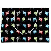 黒カラフル誕生日会のレーシングフラッグ ラージペーパーバッグ (正面)