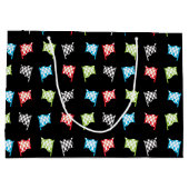 黒カラフル誕生日会のレーシングフラッグ ラージペーパーバッグ (裏面)