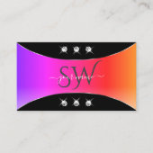 黒カラフル銀色の装飾の宝石とモノグラム 名刺 (正面)