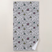 黒カラフル+白デイジーパターン ビーチタオル (正面)