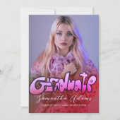 黒ガーリーとピンクのタイポグラフィ写真卒業 招待状 (正面)