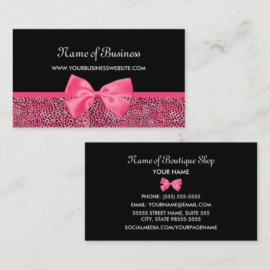 黒ガーリーとピンクのチーズプリントかわいいリボン 名刺 (正面/裏面)