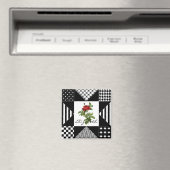 黒ガーリーと白の幾何学赤いバラと名前 マグネット (インサイチュ (食洗機))