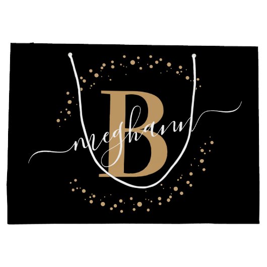 黒ガーリーエレガント金ゴールド名スクリモノグラムのプト ラージペーパーバッグ (裏面)