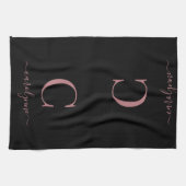 黒ガーリーバラ金ゴールドモダンモノグラム名 キッチンタオル (横)