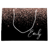 黒ガーリーバラ金ゴールド赤面ピンクグリッターモノグラム ラージペーパーバッグ (正面)