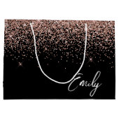 黒ガーリーバラ金ゴールド赤面ピンクグリッターモノグラム ラージペーパーバッグ (裏面)