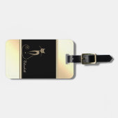 黒ガーリーモダン,金ゴールド,ネコパーソナライズされたー ラゲッジタグ (正面横)