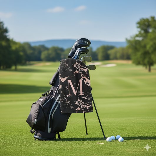 黒ガーリー大理石バラ金箔モノグラム ゴルフタオル