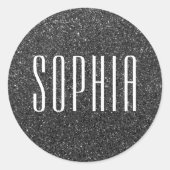 黒ガーリー白グリッター名可愛い輝き ラウンドシール (正面)