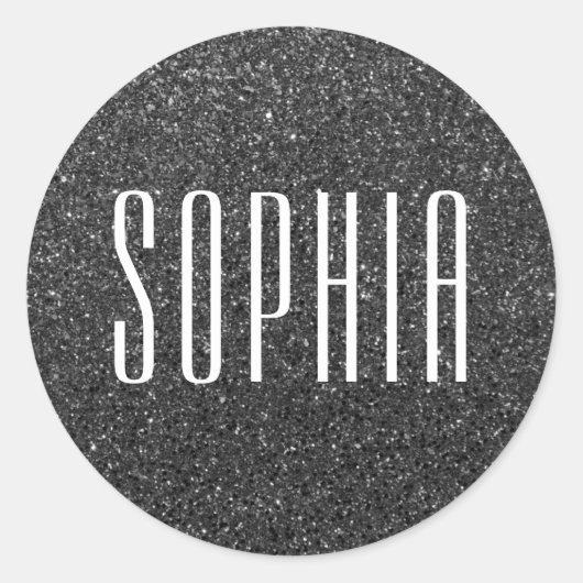 黒ガーリー白グリッター名可愛い輝き ラウンドシール (正面)