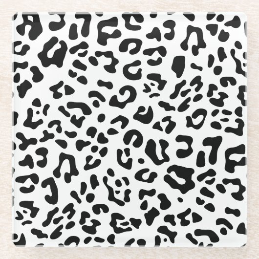 黒ガーリー白ヒョウ斑点 ガラスコースター (正面)