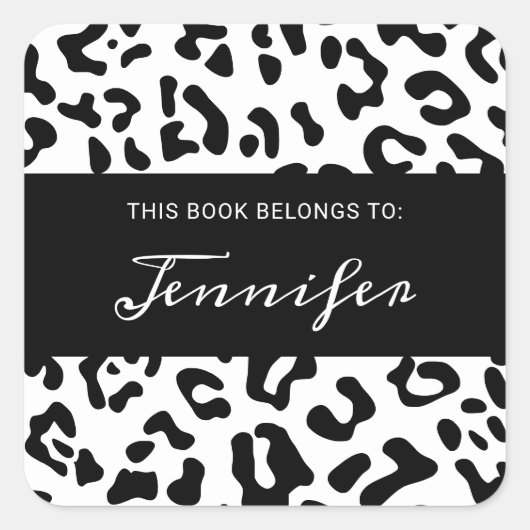 黒ガーリー白ヒョウ斑点 スクエアシール (正面)