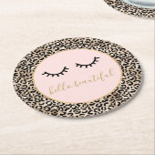 黒ガーリー睫毛金ゴールドグラムヒョウ柄 ラウンドペーパーコースター (アングル)