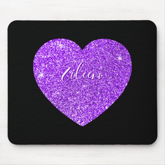 黒ガーリー紫スパークリーフェイクグリッターハート マウスパッド (正面)
