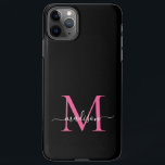 黒ガーリー色ホットピンクモノグラムフェミニンスクリプト名 iPhone 11Pro MAXケース<br><div class="desc">黒モダンガーリー色ホットマゼンタピンクモノグラムフェミニンスクリプト名電話ケース</div>