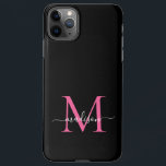 黒ガーリー色ホットピンクモノグラムフェミニンスクリプト名 iPhone 11Pro MAXケース<br><div class="desc">黒モダンガーリー色ホットマゼンタピンクモノグラムフェミニンスクリプト名電話ケース</div>