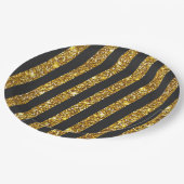 黒ガーリー金ゴールドグリッタースパークルストライプパターン ペーパープレート (アングル)