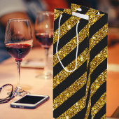 黒ガーリー金ゴールドグリッタースパークルストライプパターン ワインギフトバッグ