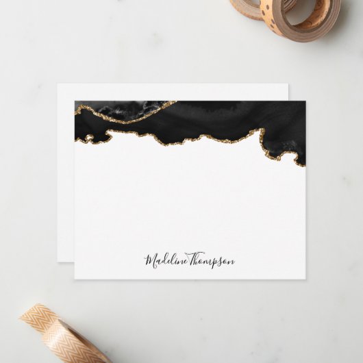 黒ガーリー金ゴールドゲートGeodeスクリプトタイポグラフィ ノートカード (正面/裏面インサイチュ)