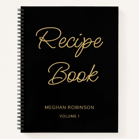 黒ガーリー金ゴールド料理本パーソナライズされたレシピ ノートブック (正面)
