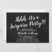 黒ガーリー|グリッター|驚きのパーティー誕生日 招待状 (正面)