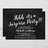 黒ガーリー|グリッター|驚きのパーティー誕生日 招待状 (正面/裏面)