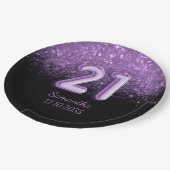 黒ガーリー&紫グリッタースパークル21誕生日 ペーパープレート (アングル)