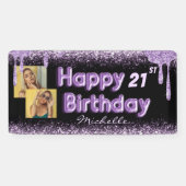 黒ガーリー&紫グリッター任意の誕生日バナー 横断幕 (横)