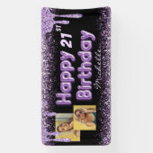黒ガーリー&紫グリッター任意の誕生日バナー 横断幕 (縦)