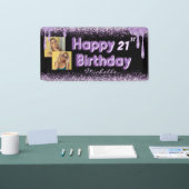 黒ガーリー&紫グリッター任意の誕生日バナー 横断幕 (トレードショー)