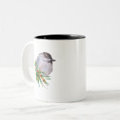 黒キャップ《鳥》アメリカゴガラ水色 ツートーンマグカップ (正面左)