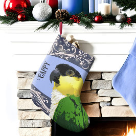 黒キャップCaique Parrot Pet Bird Blue Swirl スモールクリスマスストッキング