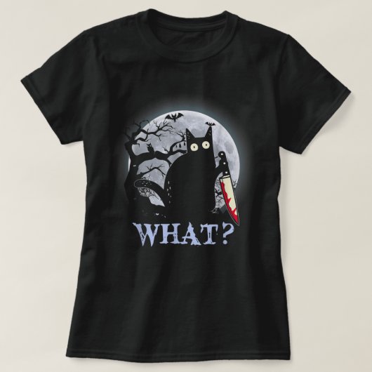 黒キラーキャットの衣装ハロウィンとナイフT-Sh Tシャツ (デザイン正面)