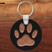 黒キーチェーンにレザーテクスチャドッグポープリント キーホルダー (正面)