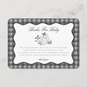 黒ギンガムチェックのかわいいおばけの赤ちゃん絵本用差し替えページ エンクロージャーカード