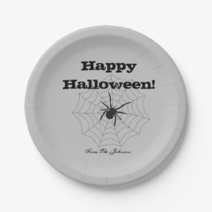 黒クモグレー紙ハロウィンパーティー皿 ペーパープレート