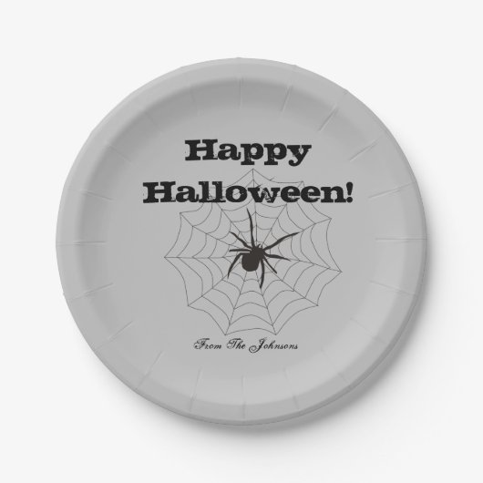 黒クモグレー紙ハロウィンパーティー皿 ペーパープレート (正面)
