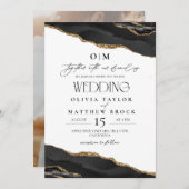 黒クラシカル白アゲート結婚式招待状 招待状 (正面/裏面)