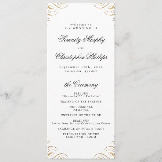 黒クラシックと金ゴールドの書道結婚式 プログラム (正面)