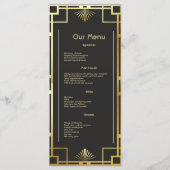 黒クラシックアールデコ金ゴールドディナーメニューのヴィンテージ メニュー (正面)