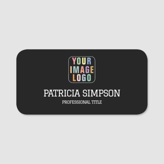 黒クラシックエレガントと白:ロゴ、タイトルの追加、 名札 (正面)